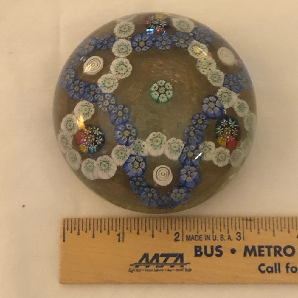 Millefiori Paperweight Vintage Blue White Green Red Floral Star Pattern GORGEOUS - Picture 11 of 12